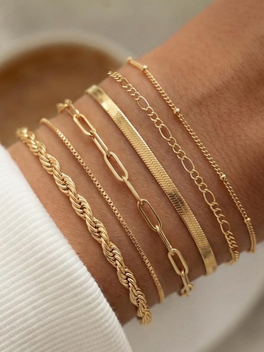 Minimalist 14K Gold Plated Layered Bracelet Set
